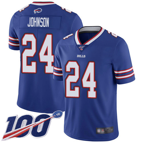 Men Buffalo Bills #24 Taron Johnson Royal Blue Team Color Vapor Untouchable Limited Player 100th Season NFL Jersey